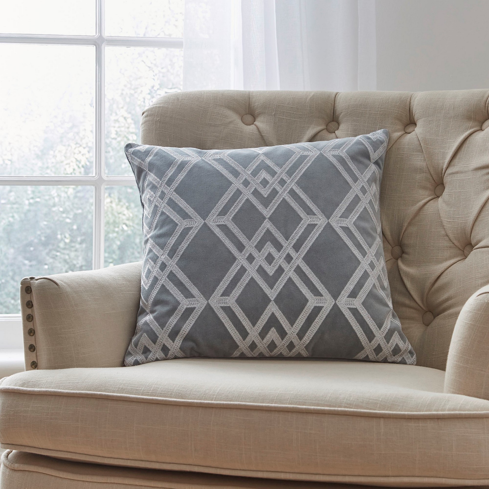 Maddison Geometric Cushion By Laura Ashley In Slate Grey